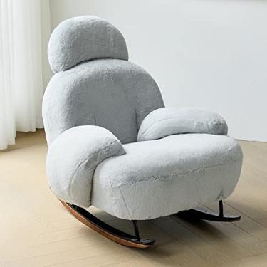 Imagem de UISLA Braço, sofá balançando, poltrona moderna e simples de lã de cordeiro, sofá, sala de estar, varanda, balanço, base de metal resistente, apoios de braços bonitos completos e grossos