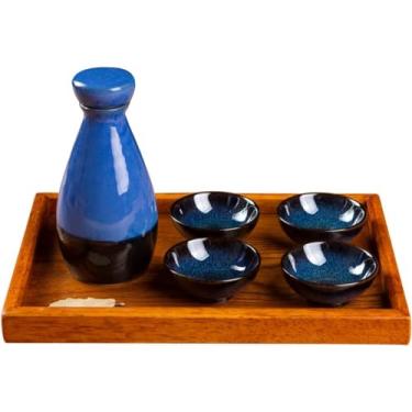Imagem de JOEUQK Conjunto de saquê japonês com bandeja conjunto de 6 peças de copos de saquê tradicional porcelana cerâmica artesanato taças de vinho, F