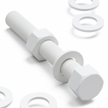 Imagem de 5 parafusos hexagonais brancos de polipropileno (PP) porcas e parafusos de plástico, cabeça sextavada, arruelas, M20 x 150 mm, fixador, anticorrosão, resistente a produtos químicos, (25/32 x 5 29/81.3