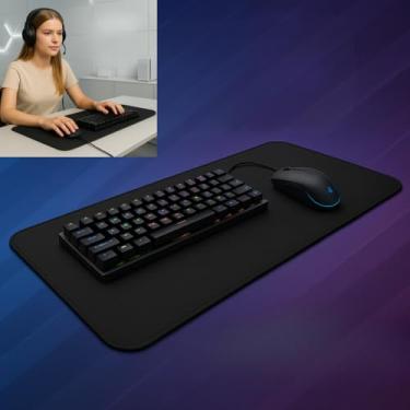 Imagem de Mouse Pad Gamer Profissional, Preto, Superfície Antiderrapante, Base Emborrachada, 70x30cm, com Costura Reforçada, para Teclado e Mouse