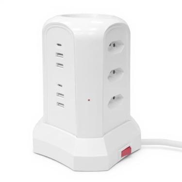 Imagem de Filtro de Linha, Extensão Tomada,Extensao Eletrica,Torre de Tomada, Regua, Extensao Eletrica, 9 Tomadas, 4 Interfaces USB, 2 Porta USB Tipo-C,Suporte a Tensão de 110-220V, Potência de 2500W,branco