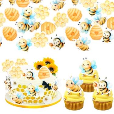 Imagem de 60 Pack Edible Bumble Bee Cake Topper Oh Babee Cupcake Picks Wafer Paper Bumble Cake Decorations for Boy or Girl Baby Shower Kids Birthday Party Supplies Style 3