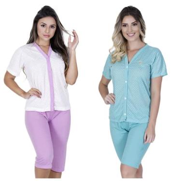 Imagem de Kit 2 Pijama bermuda Manga Curta Aberto com Botão meia estação primave