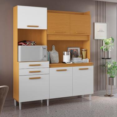 Imagem de Cozinha Compacta 6 Portas 2 Gavetas com Tampo Selena Aramóveis - Cinamomo/Branco