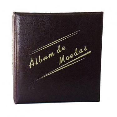 Imagem de Álbum Acolchoado 2 argolas  pequeno Marrom  para 200 Moedas - Loja do 
