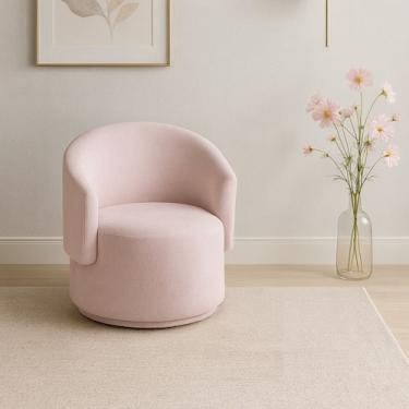 Imagem de Poltrona Orgânica Bouclé Redonda para Sala Quarto Recepção Confortável