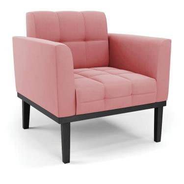 Imagem de Poltrona Decorativa Karen Pés Fixo em Madeira Preto Suede Rose G19 - Gran Belo