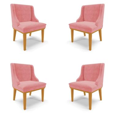 Imagem de Kit 4 Cadeiras Decorativas Sala de Jantar Base Fixa de Madeira Firenze Suede Rose/Castanho G19 - Gran Belo