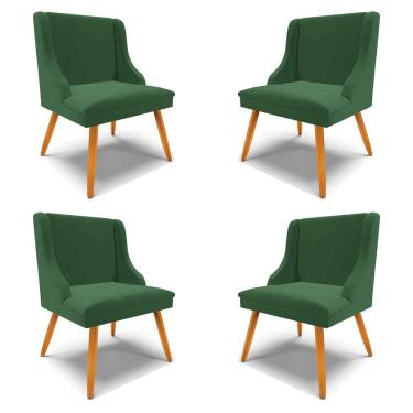 Imagem de Kit 4 Cadeiras Decorativas Sala de Jantar Pés Palito de Madeira Firenze Veludo Verde/Natural G19 - Gran Belo
