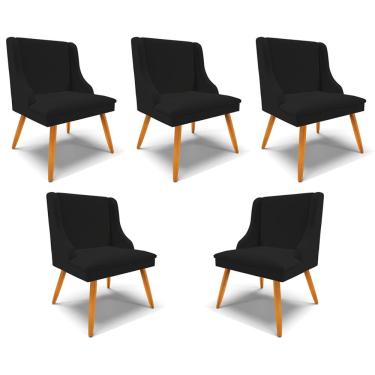 Imagem de Kit 5 Cadeiras Decorativas Sala de Jantar Pés Palito de Madeira Firenze Linho Preto/Natural G19 - Gran Belo
