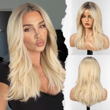Imagem de HAIRCUBE Peruca longa sintética feminina resistente ao calor com aparência natural com franja, perfeita para uso diário, festa e cosplay (loira)