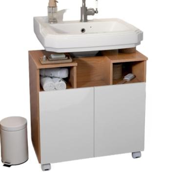 Imagem de Armário De Banheiro Gabinete Para Pia Oasis Encaixe No Banheiro Com 2 Portas (Branco Canela)