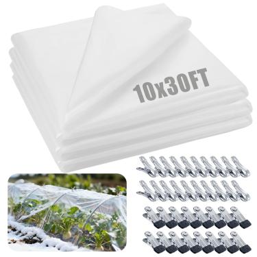 Imagem de Alphatool Cobertura de estufa de plástico com clipes - 3 x 9 m, proteção contra congelamento, panos de geada para plantas de jardim ao ar livre, plantações de vegetais de inverno