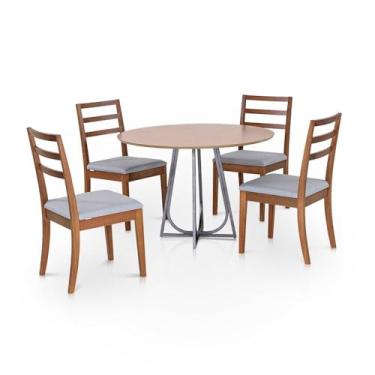 Imagem de Mesa de Jantar com 4 Cadeiras Herval Madrid, Jequitibá Natural/amêndoa, 110 cm
