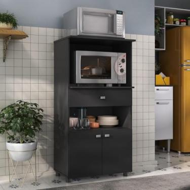 Imagem de Balcão Multiuso Forno e Micro-ondas 2 Portas 1 Gaveta Multimóveis Mpf4060g Preto