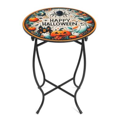 Imagem de Mesa lateral redonda, pequena mesa lateral interna e externa, mesa de metal resistente ao clima para sala de estar, pátio, varanda, jardim, 43 cm de altura, suporte de plantas