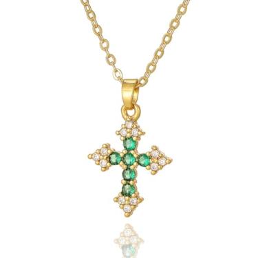 Imagem de Evena Colar de cruz hipoalergênico banhado a ouro 18 K com pingente, Medium, Latão, Sem Pedra Preciosa