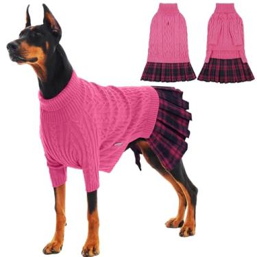 Imagem de IECOii Suéter feminino XXG, suéter aconchegante de tricô para cães grandes, rosa, XXG, pulôver para animais de estimação, vestido de malha para inverno, gola rolê com manga, suéteres quentes para
