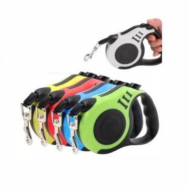 Imagem de Coleira Guia Retrátil 3/5 Metros Pets Cachorro Cães Gatos Resistente Com Trava Até 11.33kg (Aleatório, 5M)