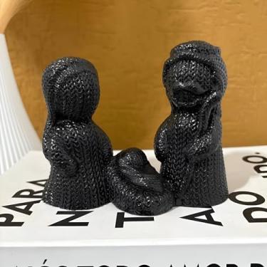 Imagem de Sagrada Família com Textura Tricô – Presépio Decorativo Natalino - PRETO