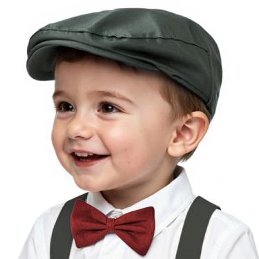 Imagem de Boina de jornaleiro, 2 peças, vintage, com gravata borboleta ajustável, boina plana, Cinza, vermelho, 4-8 Anos