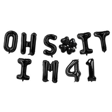 Imagem de Oh I'm 41! Balões de látex 40,6 cm preto hallo quarenta e um Cheers para 41 anos decoração temática para homem mulher feliz 41 anos festa de aniversário estúdio foto adereço bandeira decorações