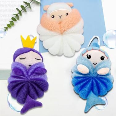 Imagem de Esponja de malha de desenho animado, esponja esfoliante macia para banho para limpeza suave e uso no chuveiro