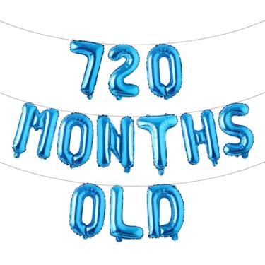 Imagem de Banner de balão multicolorido com glitter de 720 meses - Decorações engraçadas de 60 anos e festas de aniversário (azul 720 meses)