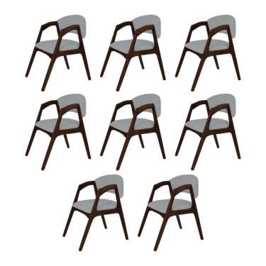 Imagem de Conjunto Com 8 Cadeiras De Jantar Estofada Gabriela Castanho Linho Cinza
