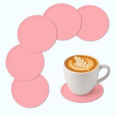 Imagem de 5 peças de porta-copos de silicone, tapetes antiderrapantes e antiaderentes, porta-copos para mesa de café, copo de mesa para bebidas quentes e frias, ideal para café, chá, rosa
