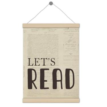 Imagem de Quadro de pôster para decoração de quarto Reading Nook 30,5 x 40,6 cm, decoração do clube do livro, decoração vintage de arte de parede Let's Read para biblioteca, sala de leitura, sala de aula