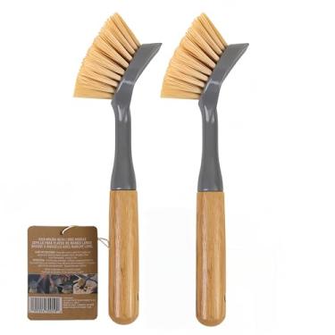 Imagem de Pacote com 2 escovas de cozinha para limpeza de louças, escova de limpeza doméstica para louça, panela, pia de cozinha, cinza