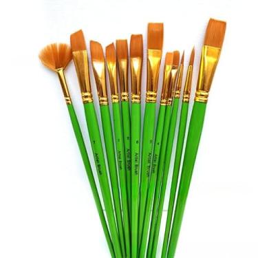 Imagem de Conjunto de pincéis de tinta, pacote com 12 pincéis de nylon para acrílico, óleo, aquarela, rocha, rosto corporal, arte de unhas, pintura artística, desenho adulto (verde)