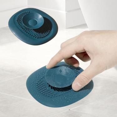 Imagem de Protetor de ralo de silicone, captador de cabelo, tampa de ralo dobrável para banheira de chuveiro, ralos, banheiro, cozinha e plugue de drenagem, azul