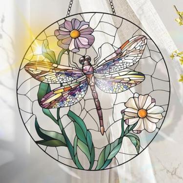 Imagem de Acrílico colorido, decoração de janela suspensa de libélula com design de vitral impresso, apanhador de sol, arte de parede de arco-íris, ideia de presente e ornamento de jardim, uso interno e externo