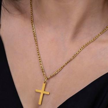 Imagem de Colar de cruz de aço inoxidável, pingente religioso, minimalista, joia cristã para homens e mulheres, design clássico de uso diário, 24 Inches, Aço inoxidável, Sem Pedra Preciosa