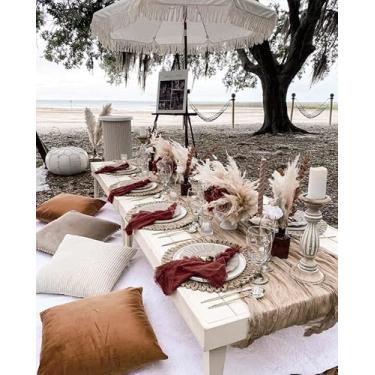 Imagem de Caminho de mesa de gaze cáqui para decoração de festa de aniversário, casamento, chá de panela, 88 x 300 cm, boêmio, transparente, pano de queijo, 1 peça