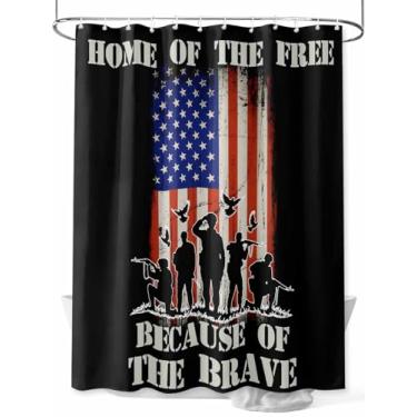 Imagem de Cortina de chuveiro com bandeira vermelha do Dia da Independência, conjunto de cortinas de chuveiro de banheiro de tecido lavável retrô listradas à prova d'água para decoração de banheiro, 182 x 182