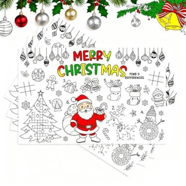 Imagem de RGHSZ Papel de Natal descartável, tapetes de colorir engraçados para crianças, pacote com 12 tapetes de papel de Papai Noel, tapete de mesa para o dia de Natal, decorações de festa escolar suprimentos