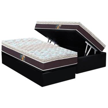 Imagem de Cama Box Baú Solteiro: Colchão Molas Ensacadas Castor Class Híbrido + Base Crc Courano Black (88x188)