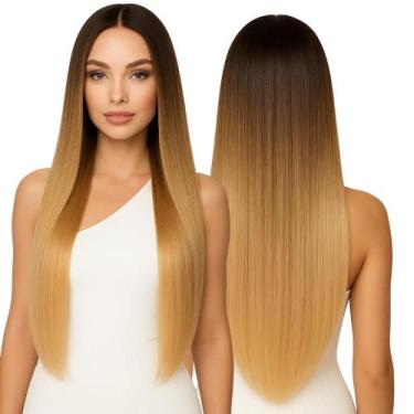 Imagem de Peruca Lisa sem Franja Natural Fibra Premium 70cm - Maya Hair, Ombre L