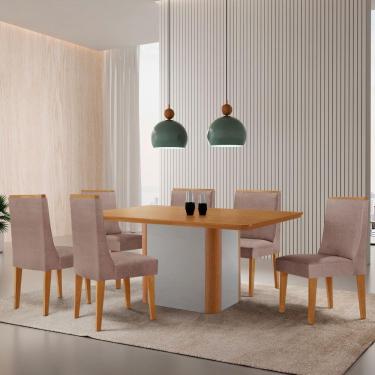 Imagem de Mesa De Jantar Isadora 180cm Tampo Mdf Laminado Linho Capuccino Naturale Off White