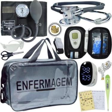 Imagem de Kit Bolsa Transparente Aparelho de Pressão Aneroide Medidor de Glicose