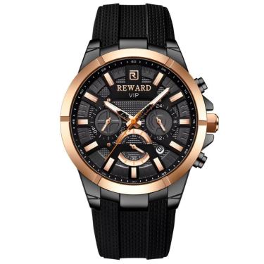 Imagem de Relógio De Pulso Masculino Analógico Rà Prova D´agua Esportivo Preto Dourado