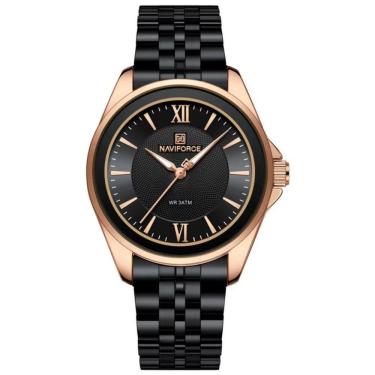 Imagem de Relógio Redondo Feminino Design Simples Em Aço Inoxidável 3atm Preto