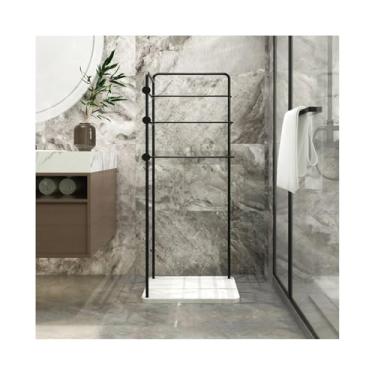 Imagem de porta-toalhas Toalheiro de armazenamento para banheiro, arte metal, simples e moderno, toalheiro, prateleira(Preto)