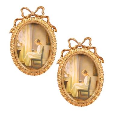 Imagem de blackonvlm Porta-retrato vintage 12 x 18 cm, 2 porta-retrôs rústicos, elegantes molduras antigas com mesa frontal de vidro para pendurar na parede para artes e desenhar, presente de casamento e amigos