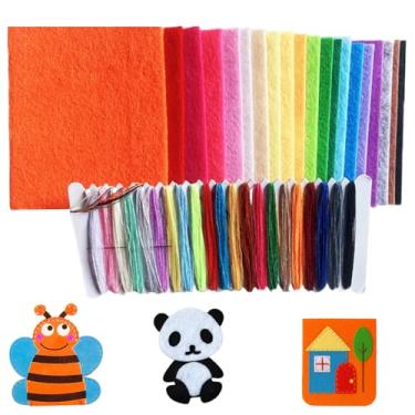 Imagem de Conjunto de 21 peças de tecido de feltro, folhas de feltro de 20 cores para artesanato com placa de linha de 21 cores, tecido de artesanato e hobby e decoração de projetos de patchwork e costura (1 mm