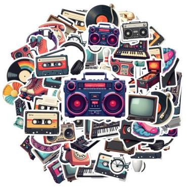 Imagem de 35 peças adesivos retrô eletrônica música tecnologia professor recompensa adesivos brinquedos adesivos eletrônicos graffiti para telefone faça você mesmo, laptop, scrapbook, bicicleta, faça você mesmo