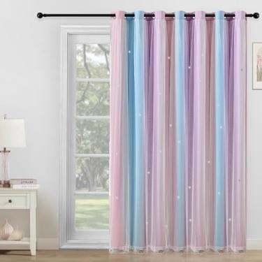 Imagem de Cortinas extra largas 213 cm de comprimento 250 cm de largura para quarto de meninas, pátio, porta deslizante, para crianças, 80% blackout para quarto de bebê, escurecimento arco-íris, princesa